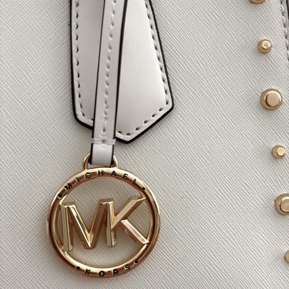 SOLD! MICHAEL KORS | White Leather Tote Crossbody Shoulder Bag Gold Hardware - Picture 10 of 16